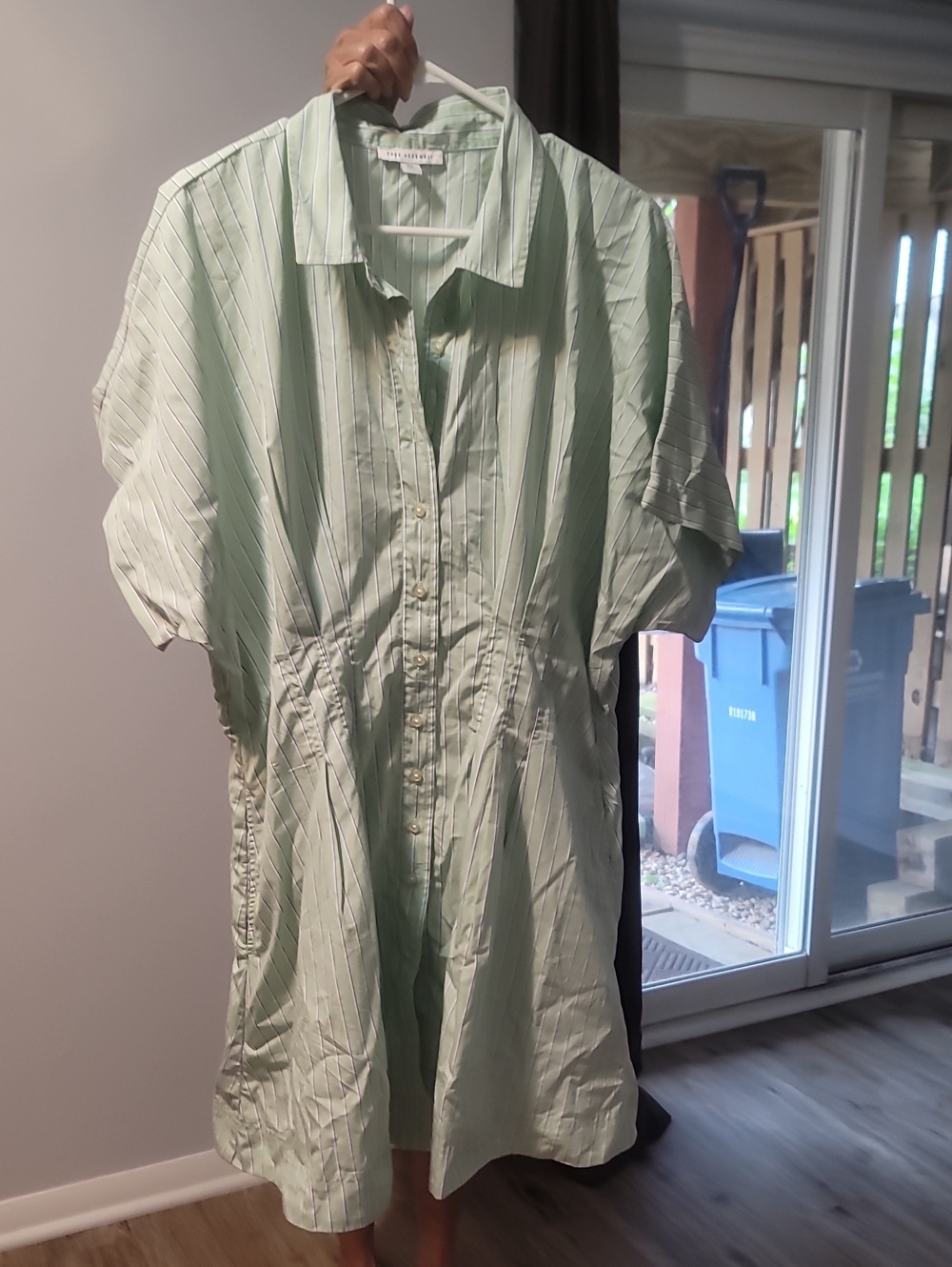 Light Green Striped Midi Shirt Dress - Casual Button-Front With Pockets